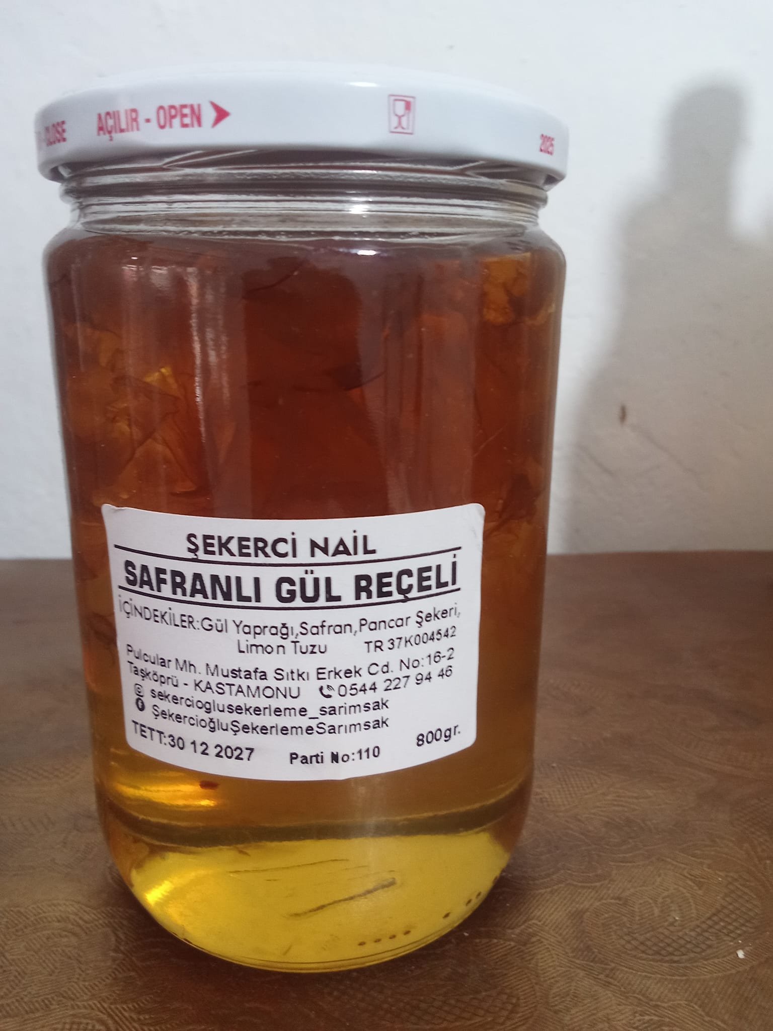 SAFRANLI GÜL REÇELİ 800 GR
